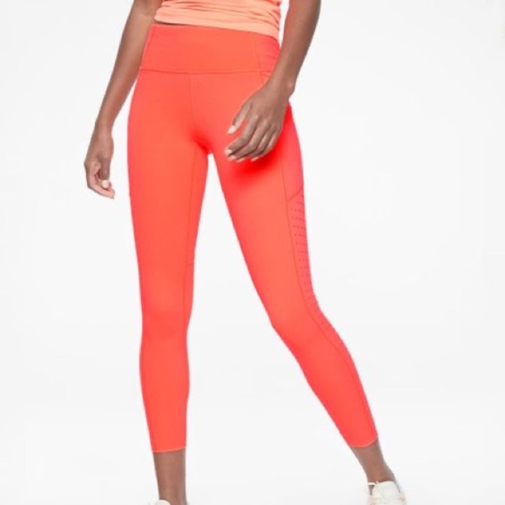 Athleta Contender Laser Cut 7/8 Tight Neon Orange